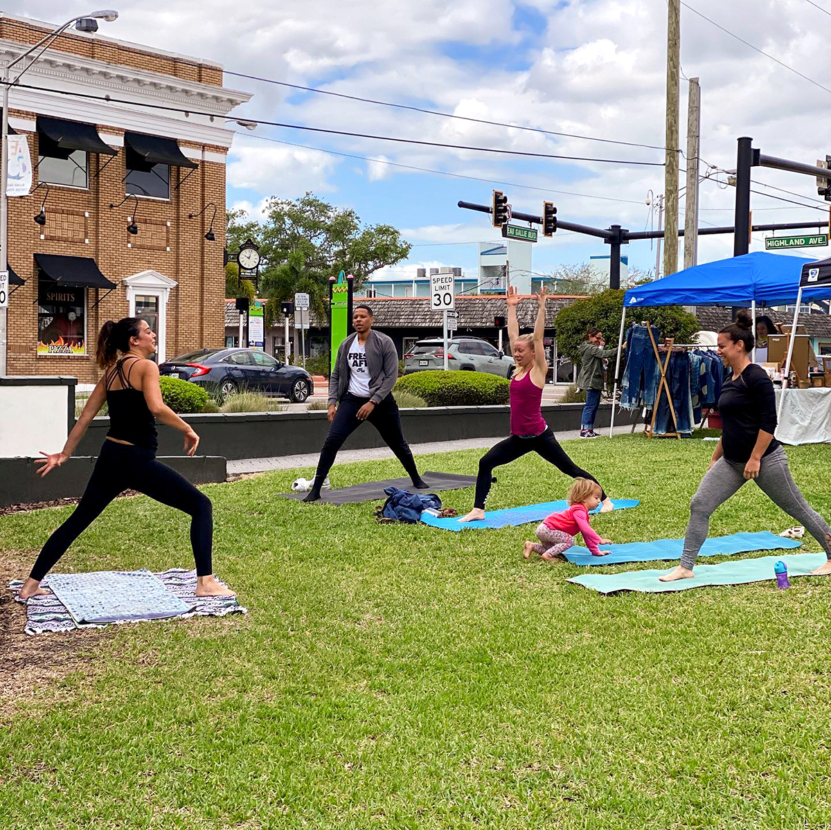 Yoga is never boring at Eau Gallie Square. 