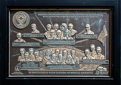 A brass plaque honors astronauts