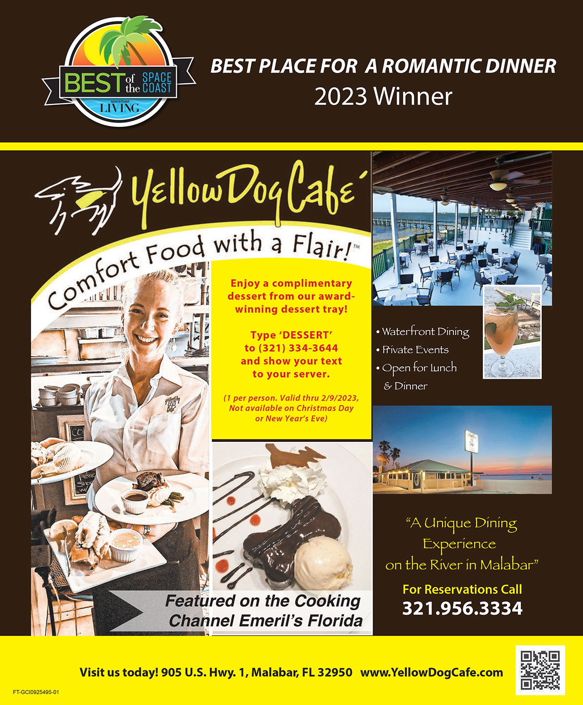 Yellow Dog Cafe Best of the Space Coast 2023 Winner Best Place for a Romantic Dinner
