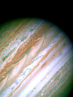 Two continent-sized storms erupt in Jupiter’s atmosphere in this image from Hubble in March 2007