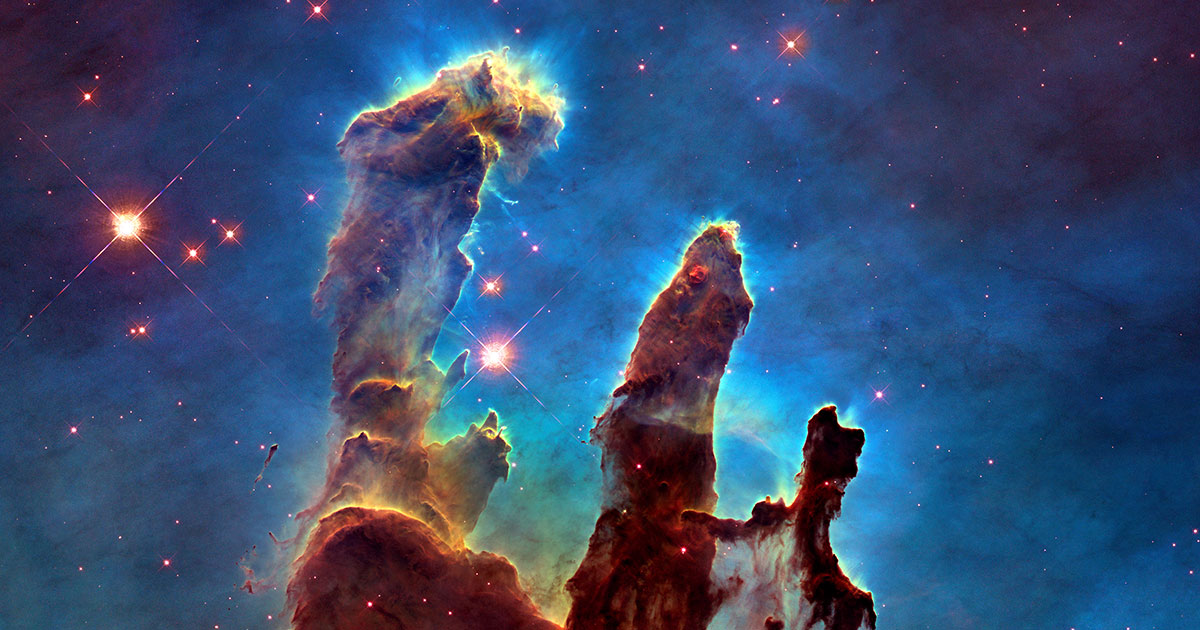 One of Hubble’s most iconic, mystical images is of the stellar nursery, described often as the Pillars of Creation, in the Eagle Nebula, a star-forming region 7,000 light-years away in the constellation Serpens.
