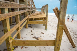 Storm surge destroyed a beach access crossover at Indian Harbour Beach