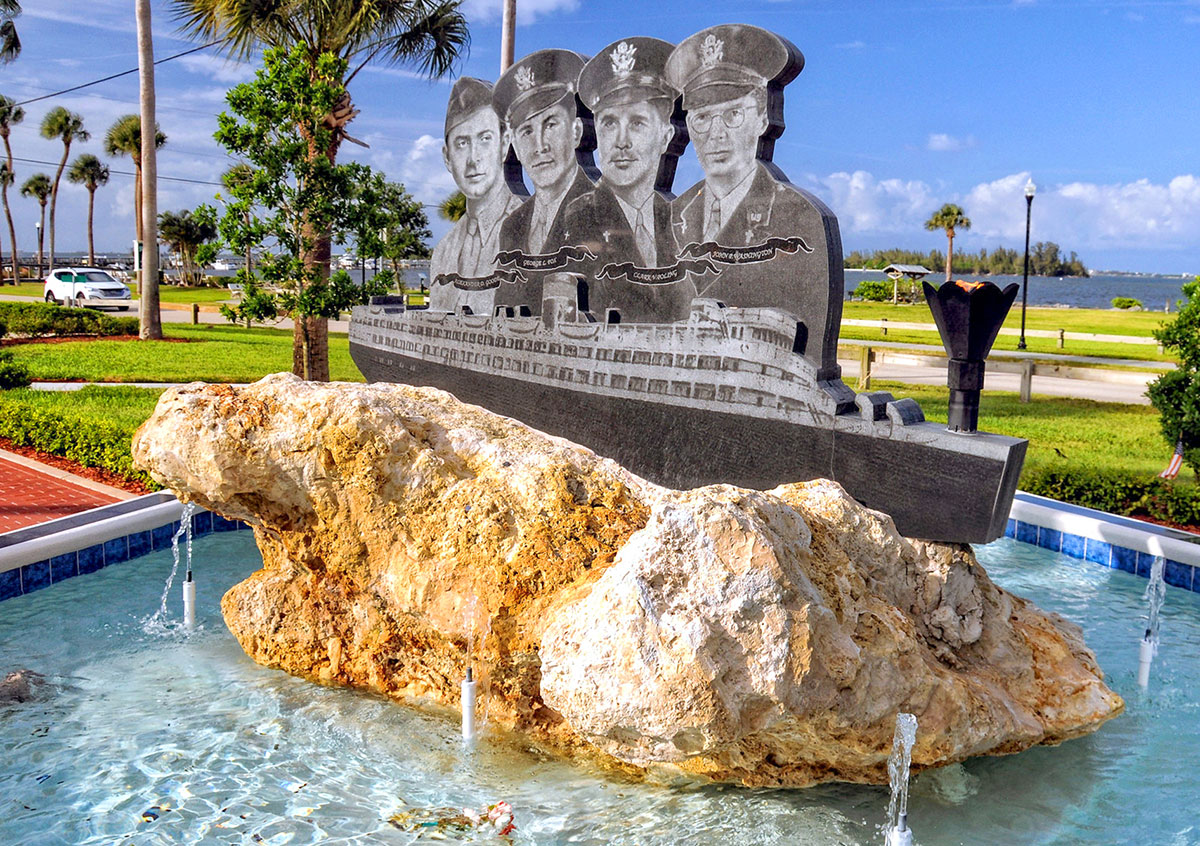 The Four Chaplains Monument was dedicated in February of 2012 at Riverside Park in Sebastian.