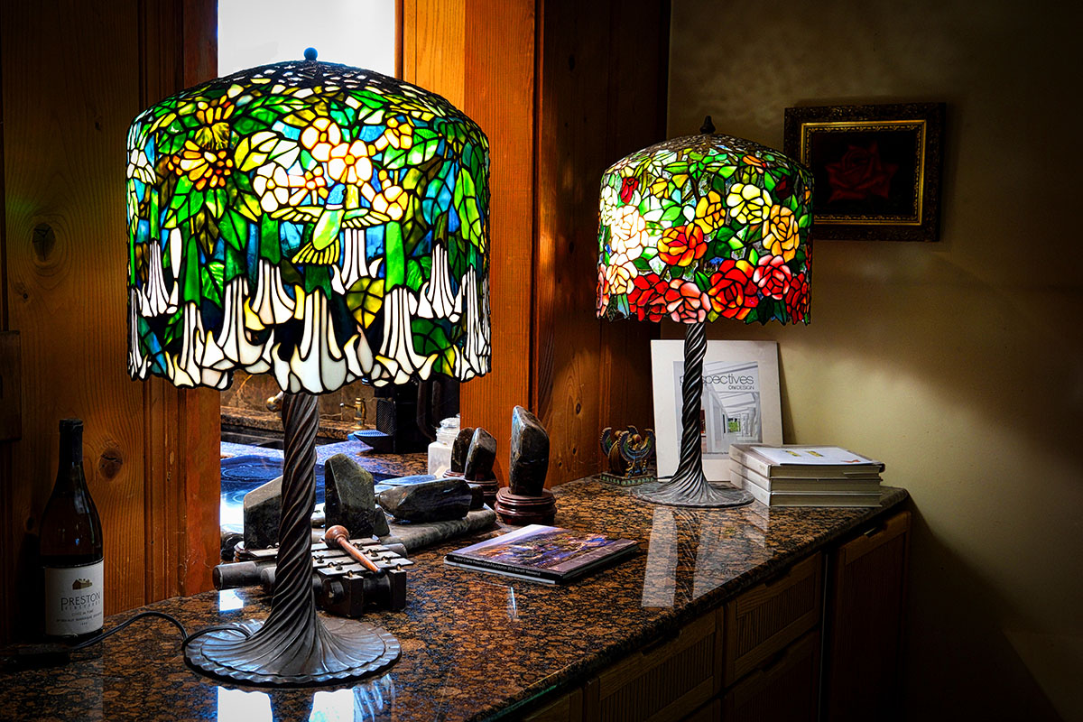 Few kitchen hallways feature as much lighting as these two stained-glass beauties at Moonshine Hill at Preston Studios.