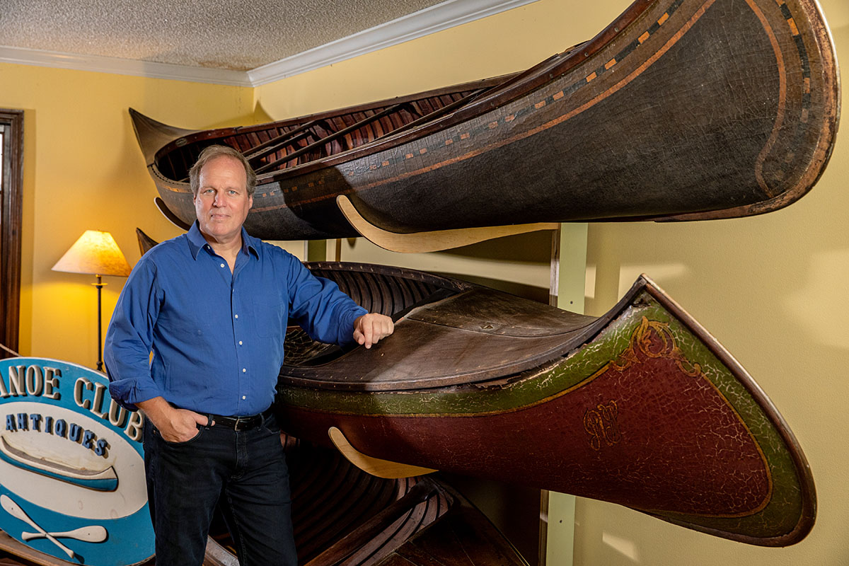 Unrestored historical canoes on display