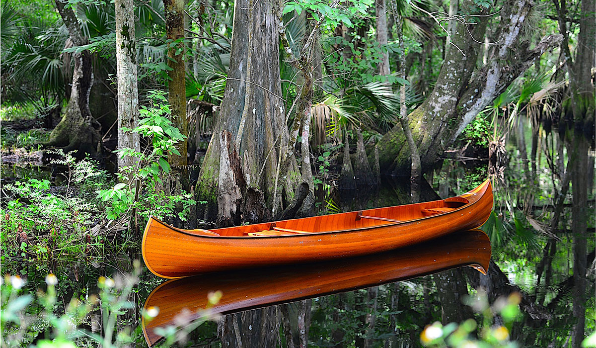 wooden canoe showing craftsmanship