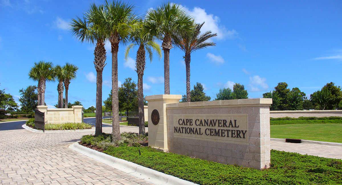 The entrance to Cape Canaveral National Cemetery in Mims sets the tone for beauty and solemnity.