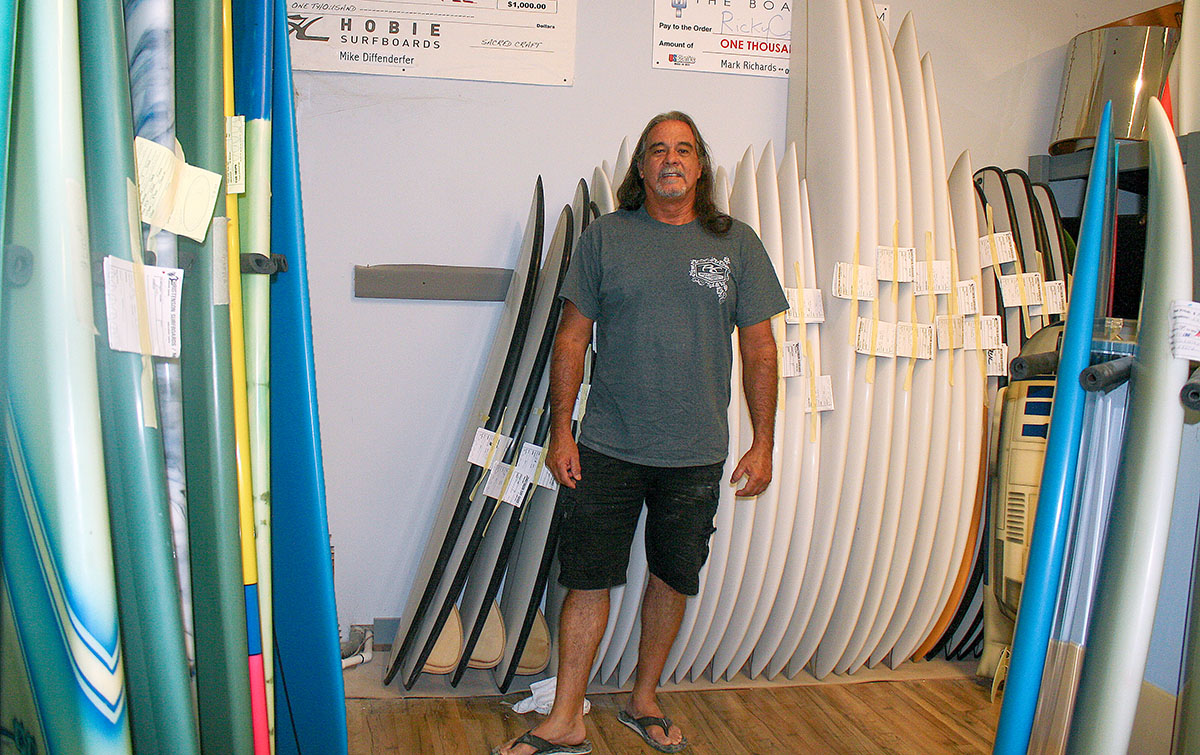 Carroll at his Rockledge Surfboard Factory
