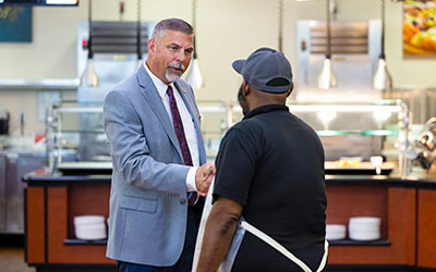 During his first week on campus, Nicklow took time to personally greet faculty and staff. The Nicklows are frequent diners at the university’s Panther Dining Hall.