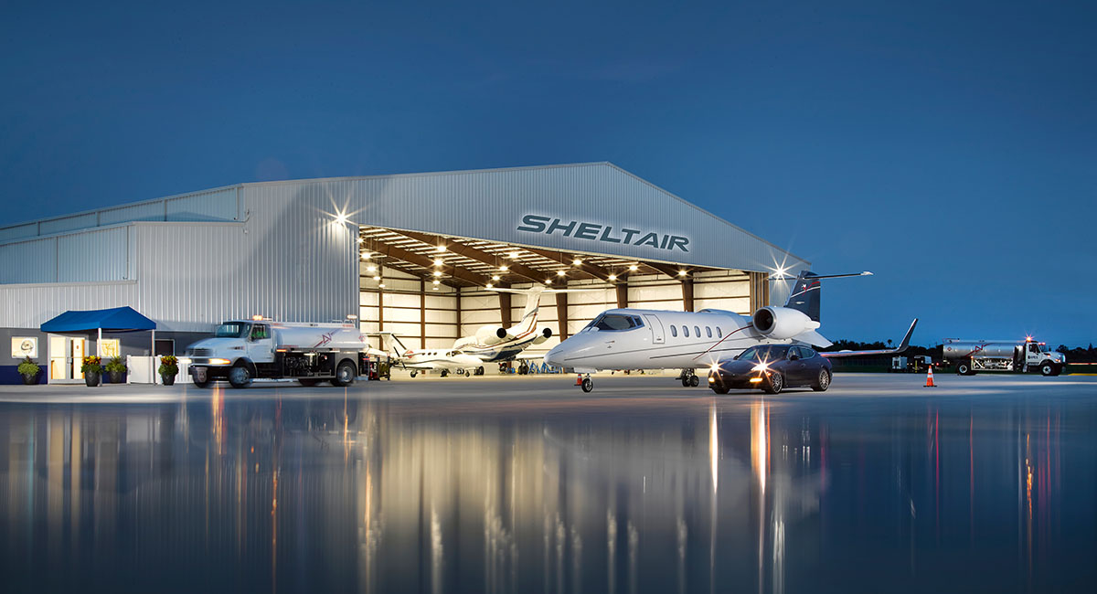 Sheltair Plane in front of the hanger